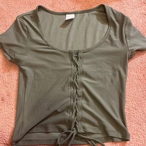 Olive green semi cropped scoop neck